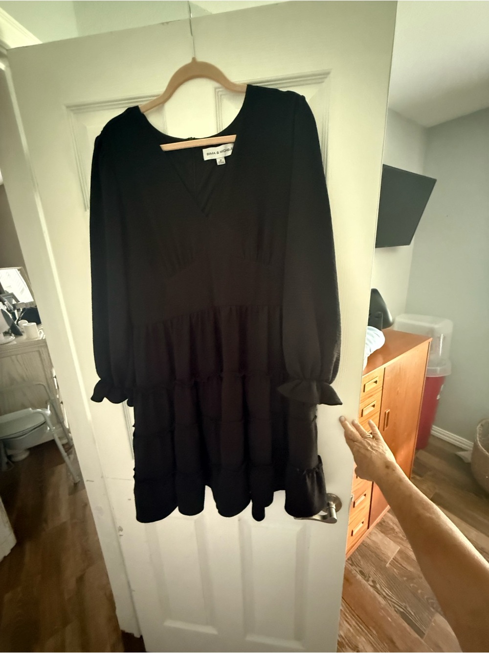 Emma & Michelle Black Long Sleeve Tiered Mini Dress - Sz 12